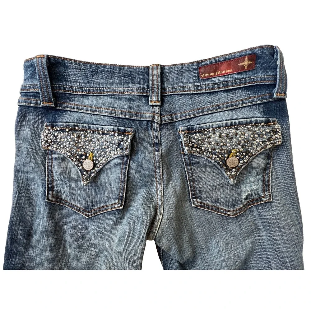 Flare Jeans  Flying Monkey Womens 7 Embellished Y2K Stretch Denim USA Vintage